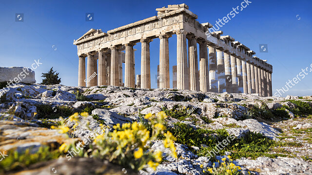 stock photo parthenon temple with spring flowers on the acropolis in athens greece 259025516
